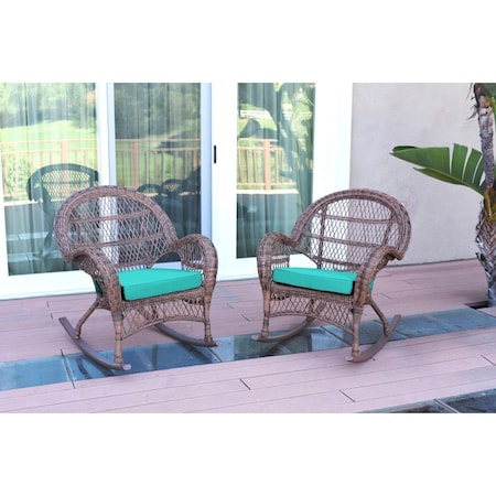 Jeco W00210-R-2-FS032 Santa Maria Honey Wicker Rocker Chair with Turquoise Cushion, 2PK W00210-R_2-FS032